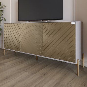 Тумба під телевізор із золотими металевими ніжками LION Амарант 168x40x76,5 см кашемір / перламутровий металік 18117 фото меблі