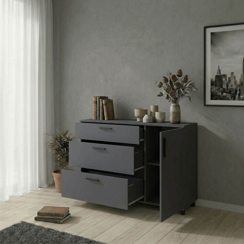 Комод Торн Doros (Дорос) 3Ш/1Д 135х51,6х80 см антрацит 41510185 фото мебель