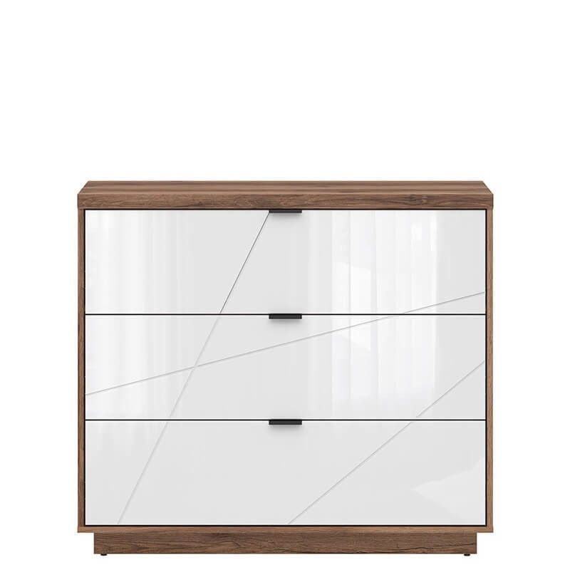 Комод KOM3S FORN BRW дуб делано темний / білий глянець S471-KOM3S-DDC/BIP фото меблі