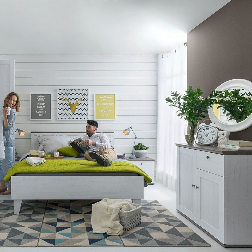 Комод KOM2D1S/9/10 STOCKHOLM BRW сосна andersen белая / дуб сонома темный S239-KOM2D1S/9/10-APW/DSOC фото мебель