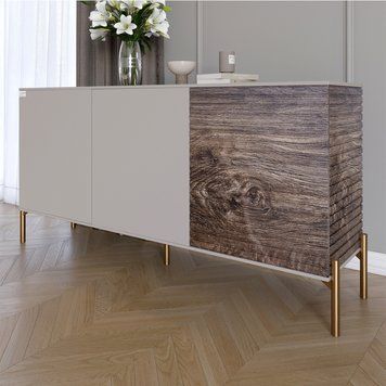 Комод закрытый в гостиную на золотых металлических ножках LION Грей 154x38x76,5 см кашемир / дерево 30631 фото мебель