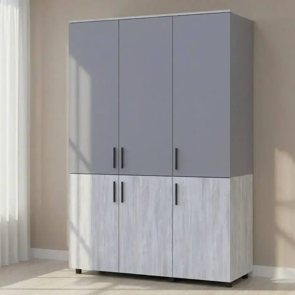 Шафа розпашна Торн Doros (Дорос) 3 ДСП (полиці) 135х51,6х200 см сосна натті / сірий  44900512 фото меблі