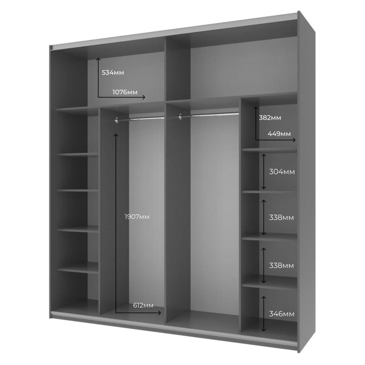 Шкаф-купе G-Кайзер Doros (Дорос) 2 ДСП / 3 части 220х60х240 графит / белый 42001012 фото мебель