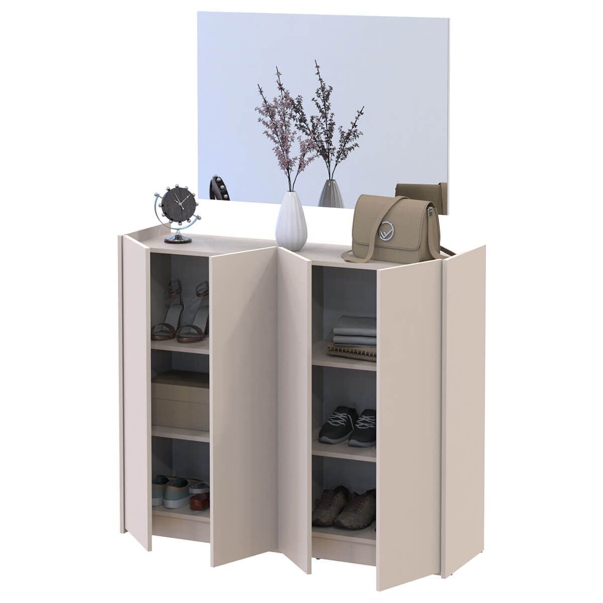 Прихожая Кассель Doros (Дорос) 4 ДСП тумба для обуви + зеркало 128х37х200 см кашемир 42005507 фото мебель