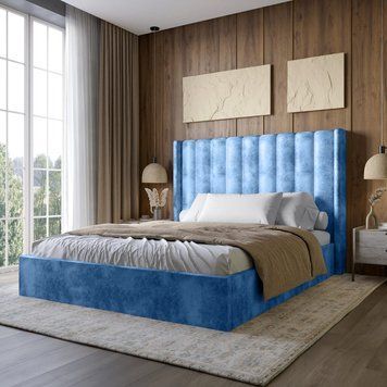Двоспальне ліжко з м'яким ізголів'ям LION Ніно 180x200 см SILK 503 темно-синій 30771 фото меблі