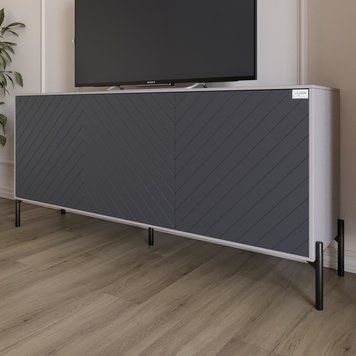 Тумба под телевизор с черными металлическими ножками LION Амарант 168x40x76,5 см кашемир / графит 18068 фото мебель