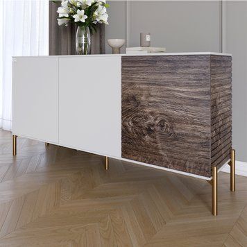 Комод закрытый в гостиную на золотых металлических ножках LION Грей 154x38x76,5 см нимфея альба / дерево 30632 фото мебель