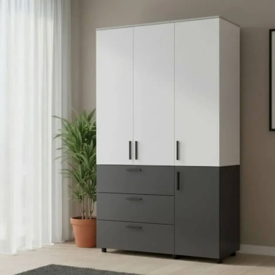 Шафа розпашна Торн Doros (Дорос) 3 ДСП/3Ш (полиці) 135х51,6х200 см антрацит / білий 44900518 фото меблі