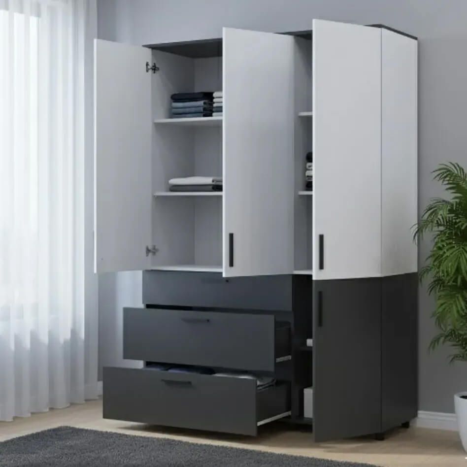 Шафа розпашна Торн Doros (Дорос) 3 ДСП/3Ш (полиці) 135х51,6х200 см антрацит / білий 44900518 фото меблі