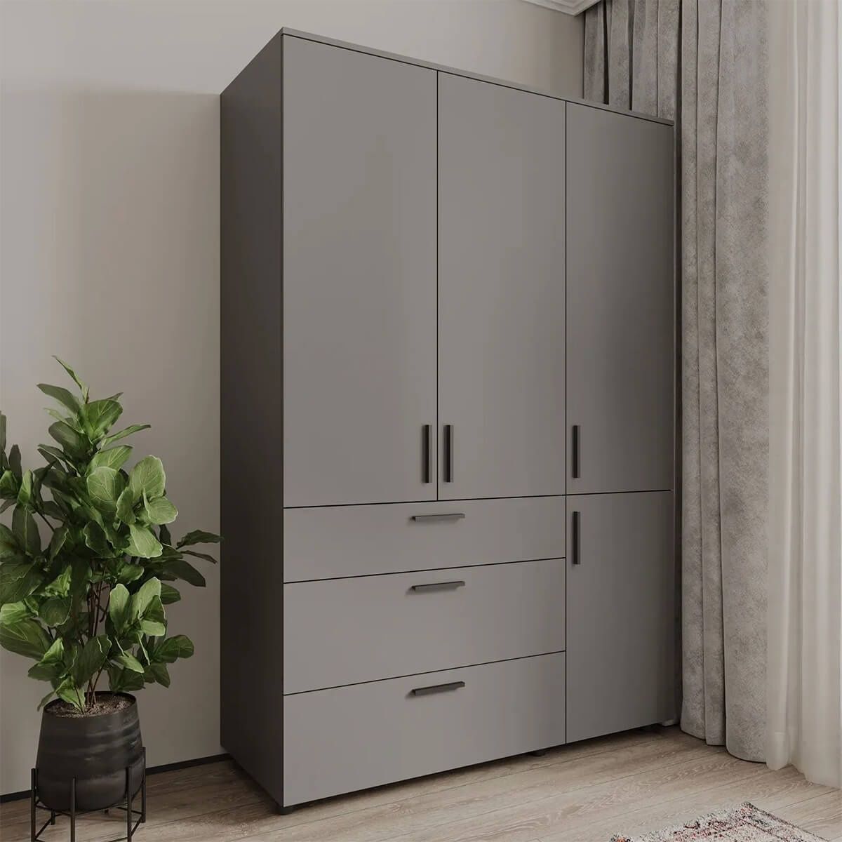 Шафа розпашна Торн Doros (Дорос) 3 ДСП/3Ш (полиці) 135х51,6х200 см антрацит 44900494 фото меблі