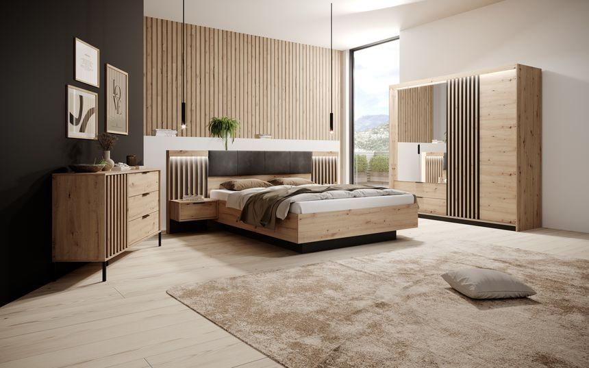 Ліжко (каркас) Perfect Home Таллі / Tally LOZ160 з м'яким ізголів'ям двоспальне дуб артизан / антрацит PHTALLY2 фото меблі