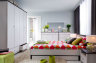 Фото шкафа PORTO SZF4D2S BRW лиственница sibiu светлая / сосна larico в интерьере спальни