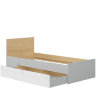 На фото кровать с выдвинутым ящиком NANDU SZU BRW с фасадом светло-серый / белый глянец