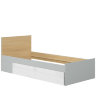 На фото кровать с ящиком NANDU SZU BRW с фасадом светло-серый / белый глянец